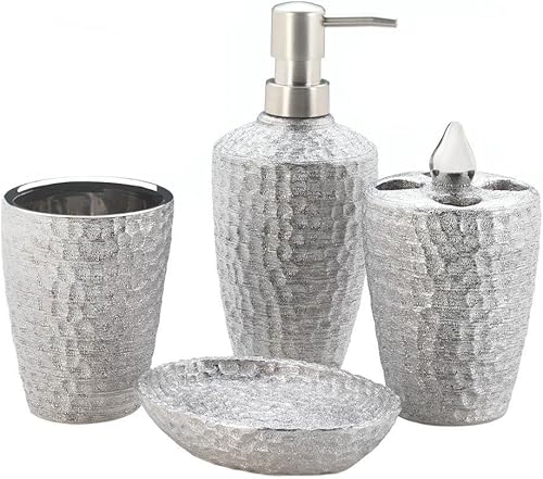 Miniatura 1 de Accent Plus Conjunto de accesorios de baño de ducha con textura plateada, porcelana