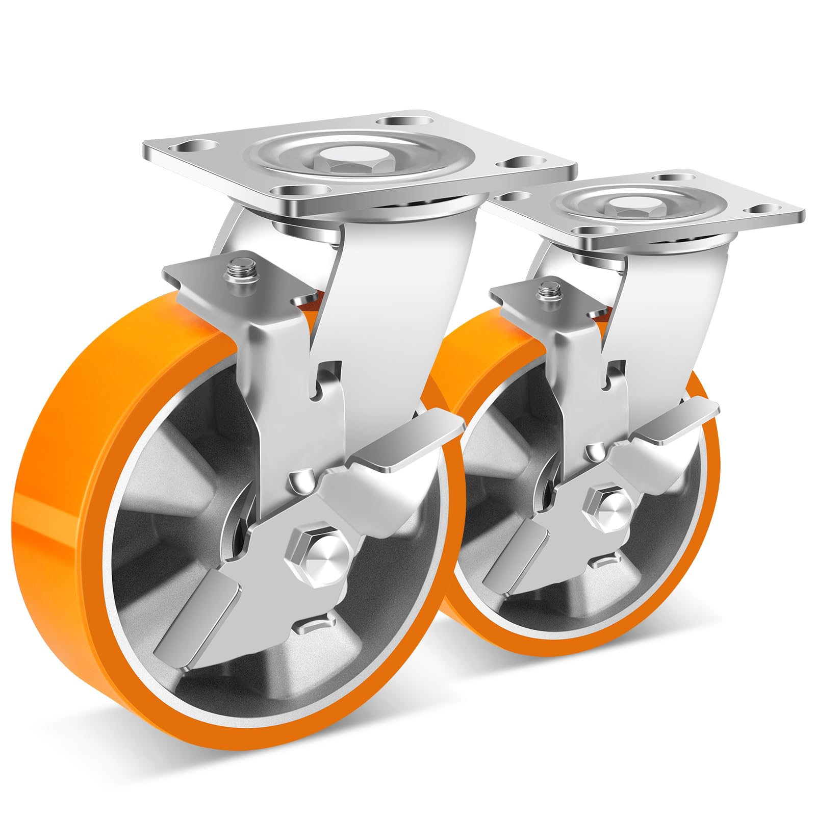 WEIBIDA 4-Inch Heavy Duty Casters Set Of 4 - 3200 Lbs Capacity, Polyurethane On Aluminum Wheels With Brake