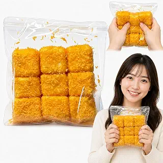 スクイーズ 揚げパンキューブ風 水感スクイーズ 9マス TPR素材 低反発 もちもちぷにぷに 食品サンプル風 握るおもちゃ (揚げパンキューブ)