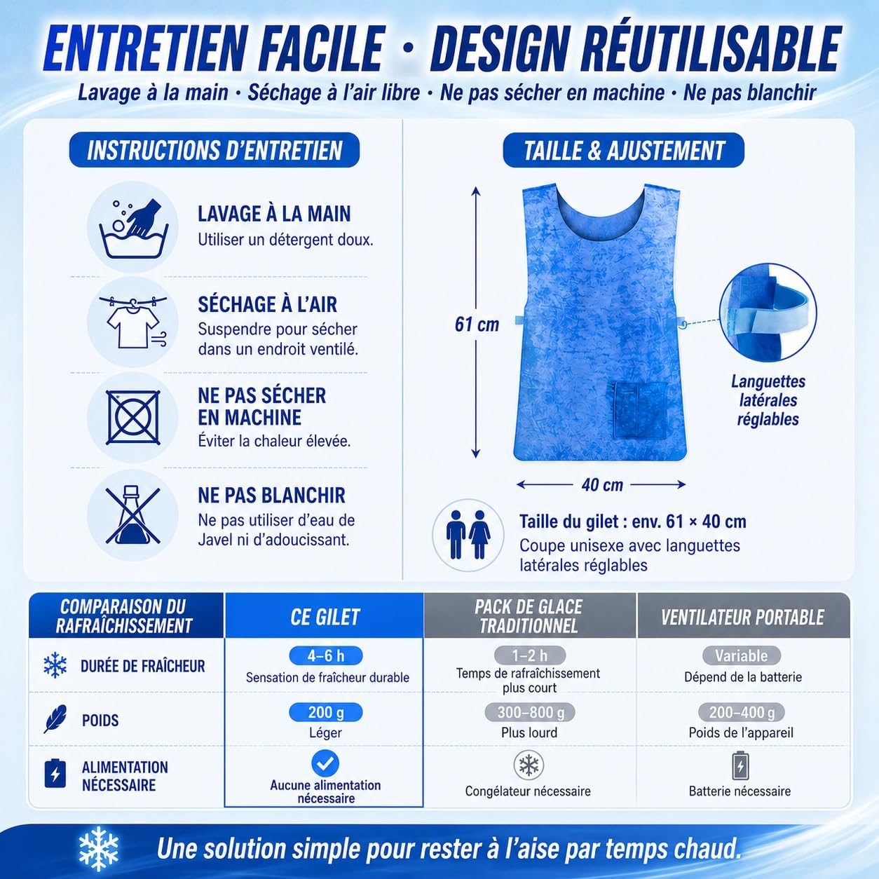 Générique Gilet Rafraîchissant pour Homme et Femme contre la Chaleur, Été Réutilisable, Gilet Froid Réglable, Gilet de Glace Imperméable PVA, pour les Sports de Plein Air, la Randonnée et le Travail