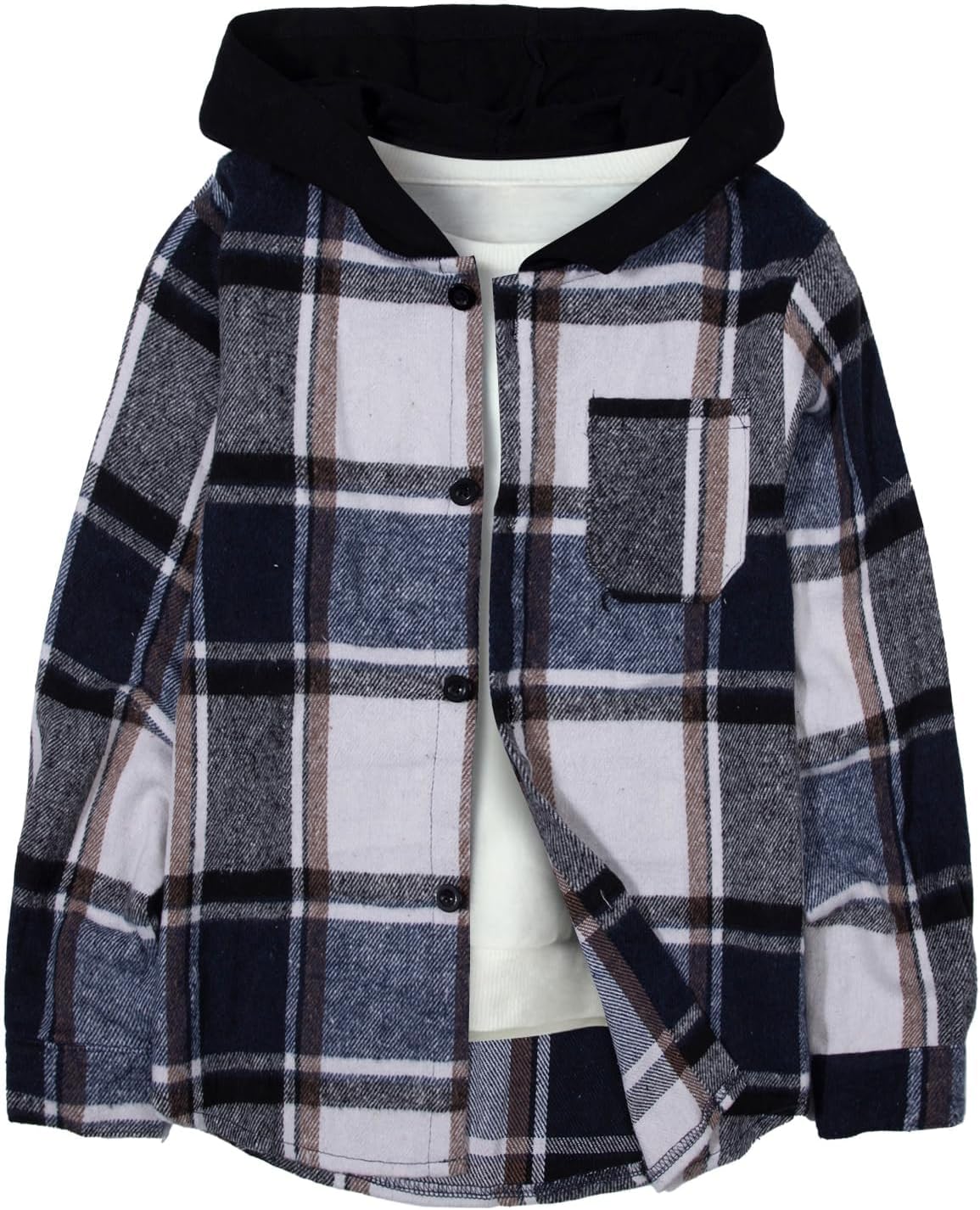 Boys Flannel Shirts Plaid Hoodie: Button Down Long Sleeve Shirt Fall Winter Fashion Lightweight Hooded Jacket Coats