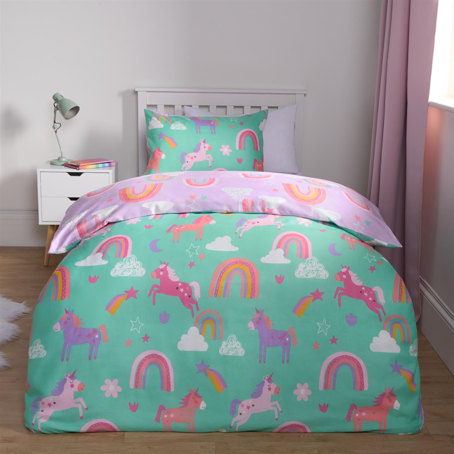 OHS Duvet Cover Set - Single - Unicorn Rainbow