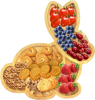 Easter Bunny Plate, Rabbit Shaped Wooden Platter, Reusable Bunny Candy Dish Serving Tray Charcuterie Board Dinner Tray Food Tray, Funny Easter Party Decorations Bunny Decor (15.4"x15"x0.6")