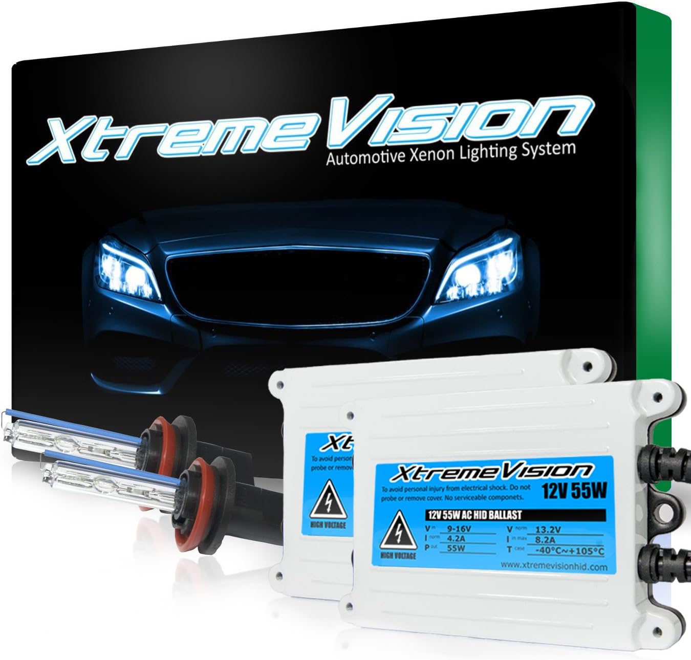 XtremeVision 55W AC Xenon HID Bundle with Slim AC Ballast (1 Pair) and H11 8000K - 8K Medium Blue Xenon Bulbs (1 Pair)
