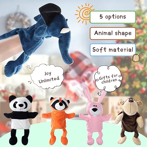 Miniatura 2 de Títeres de mano de panda de peluche, 5 opciones de marionetas de peluche (mono, panda, elefante, mapache, conejo), perfecto para contar historias,
