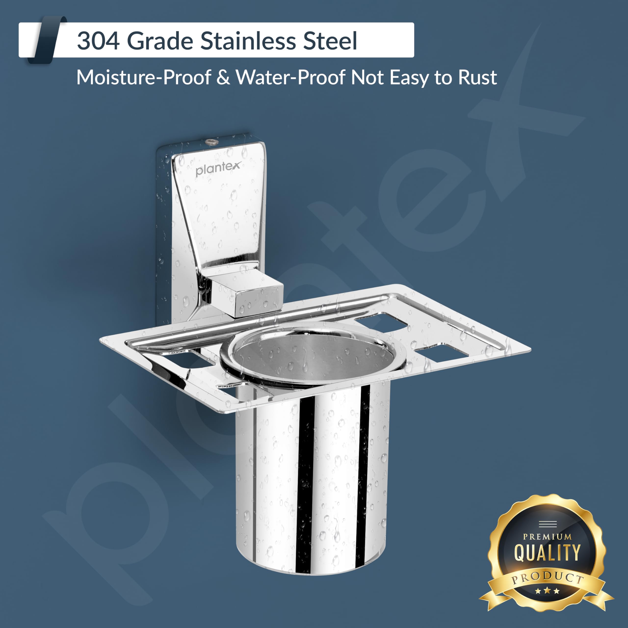 Plantex 304 Grade Stainless Steel Tumbler Holder/Tooth Brush Holder for Bathroom Accessories - Crystal (Chrome) 4