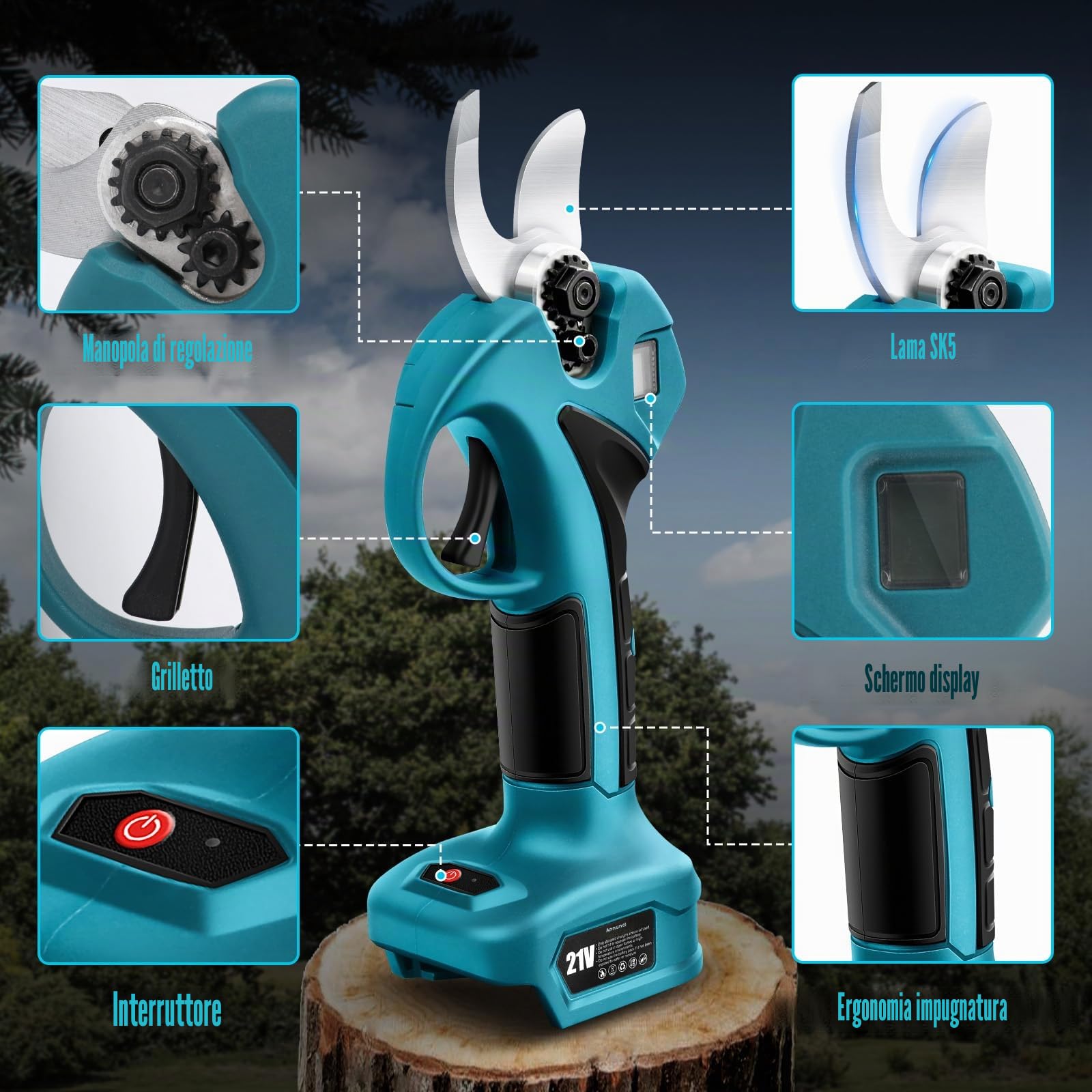 Troncarami compatibile con Makita 18 V (senza batteria), con 8.5ft asta di prolunga, diametro di taglio massimo 30 mm, display LCD, troncarami elettrici ricaricabili (con asta di prolunga)