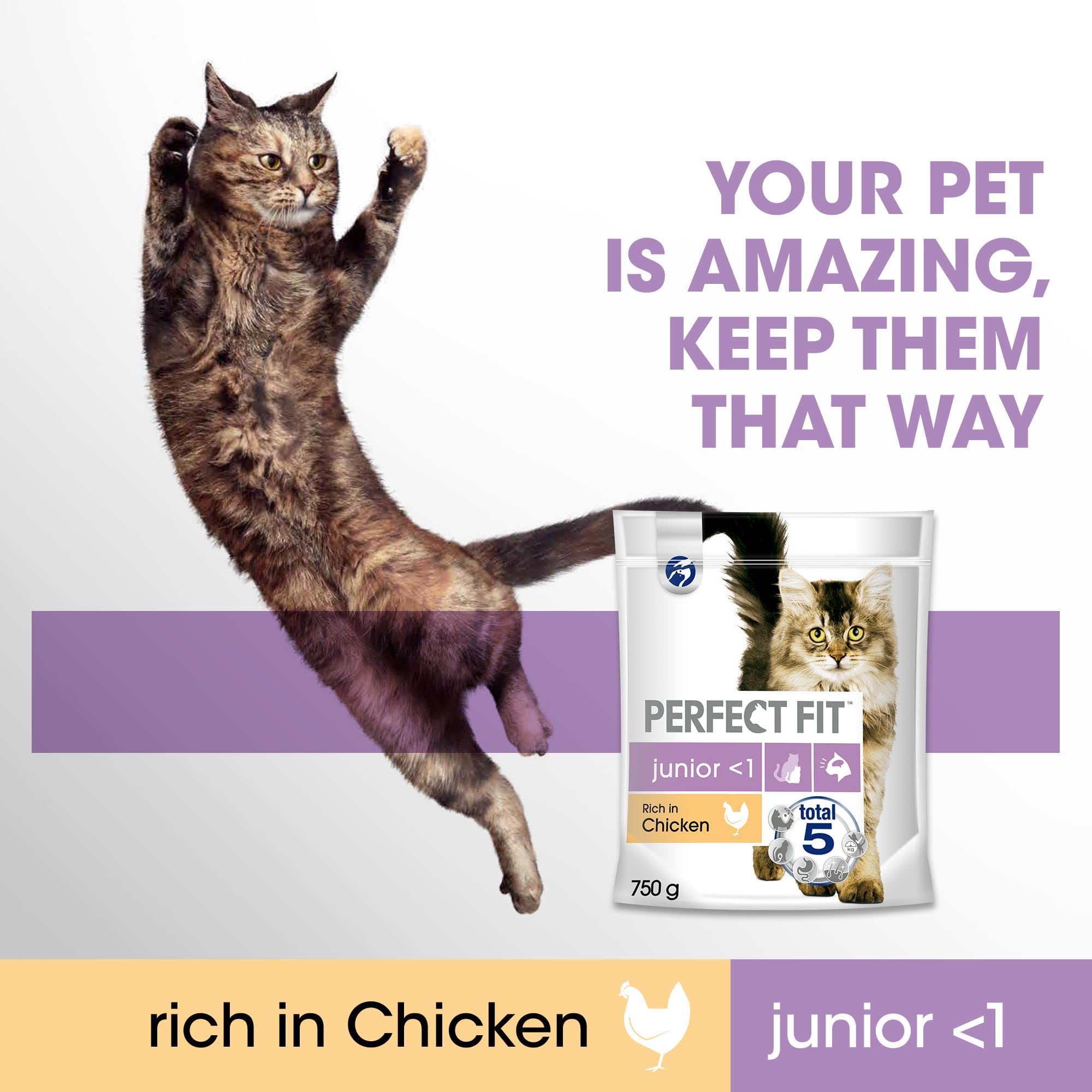 Perfect Fit Junior <1 - Nourriture sèche pour jeunes chats de moins de 1 an - Poulet - Soutient la vitalité - 7kg