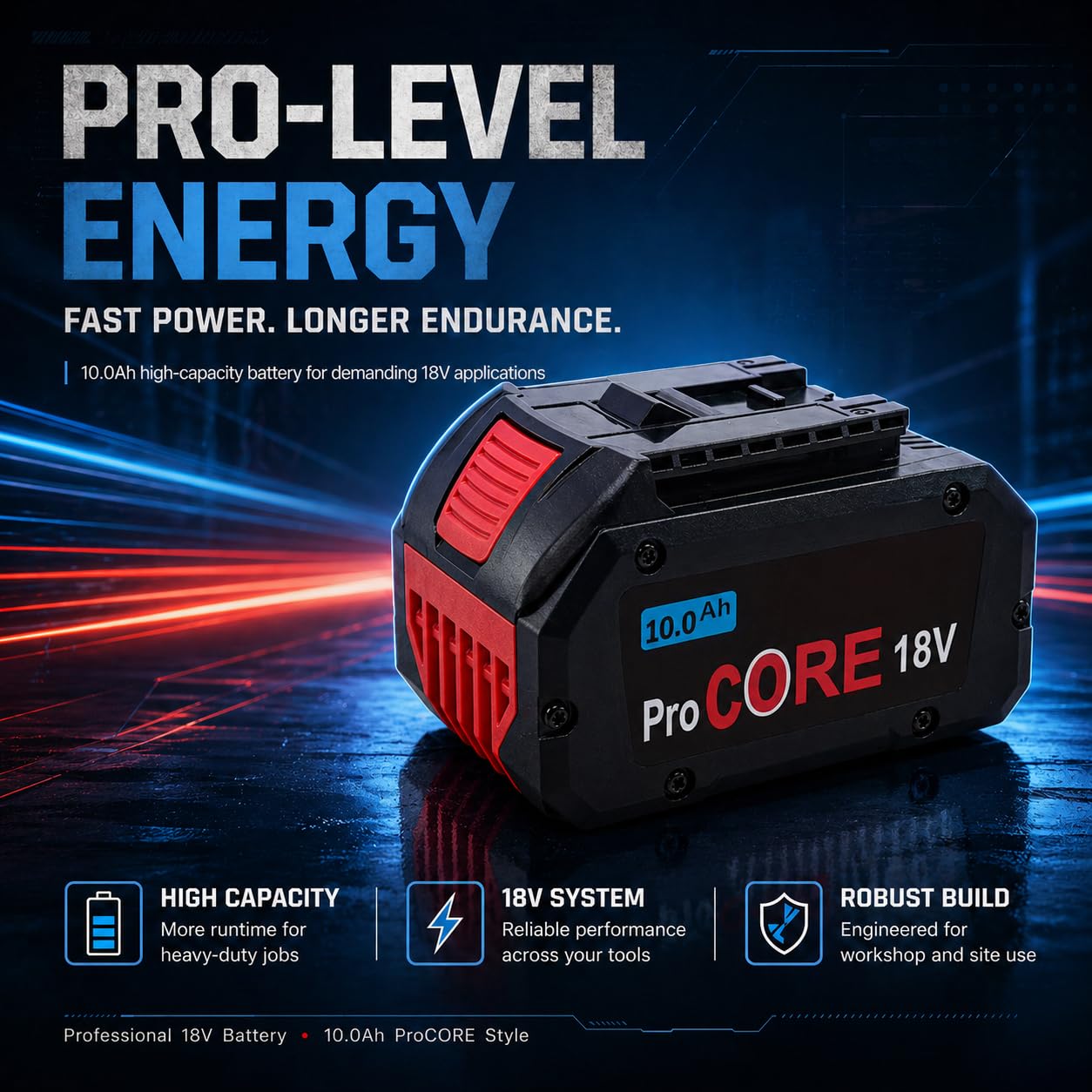 10.0Ah Hochleistungs Akku kompatibel mit Bosch Professional 18V System – Extrem Lange Laufzeit & Starke Performance für alle 18V Geräte
