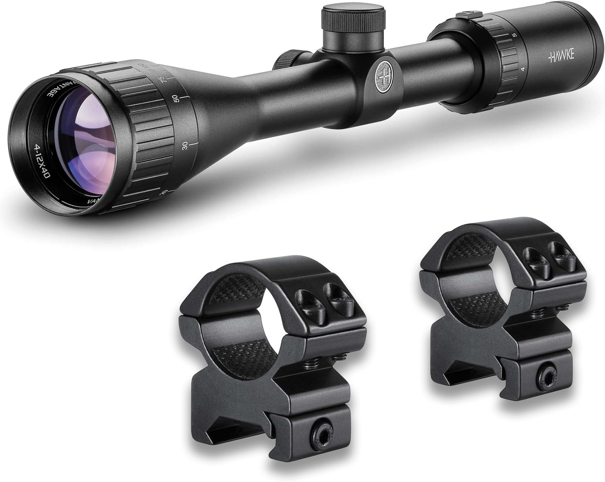 Vantage 4-12x40 Riflescope | 1" Mono-Tube Shockproof Waterproof Fogproof Hunting Scope with H2 Optical System, Fast Focus Eyebell & Capped Low-Profile Turrets