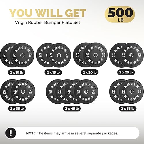 Miniatura 21 de 2 Inch Bumper Plates，10-500lbs，Barbell Rubber Olympic Weight Plates Set for Home Gym, Strength Training & Weight Lifting, Multiple Options