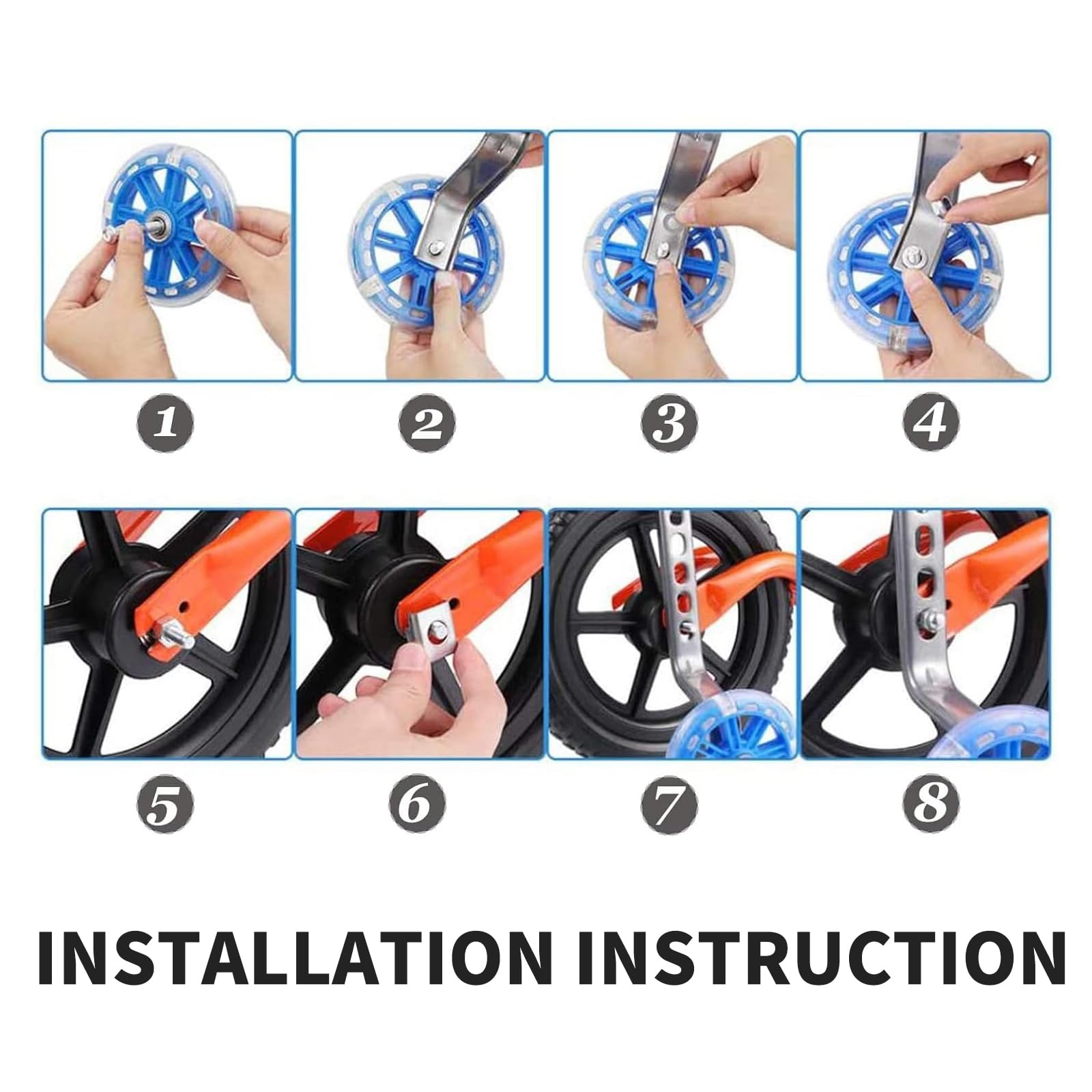 Stabilisateur de vélo universel lumineux pour enfants et débutants - Roues stabilisatrices pour vélos 12 14 16 18 20 pouces avec fixation métallique et pneus en caoutchouc durable