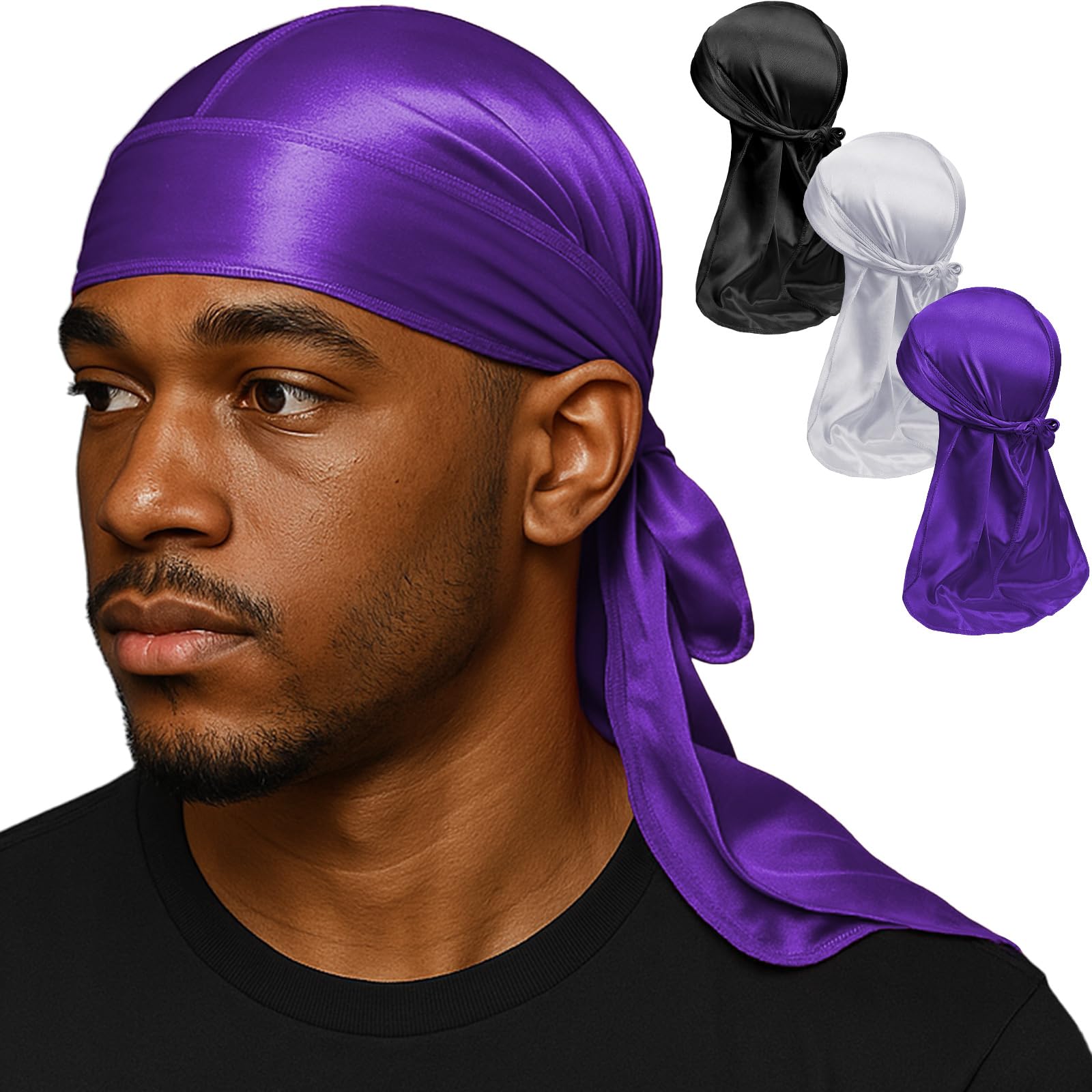Premium Durag Pack for Men Silky Doo Rag for 360 540 720 Waves