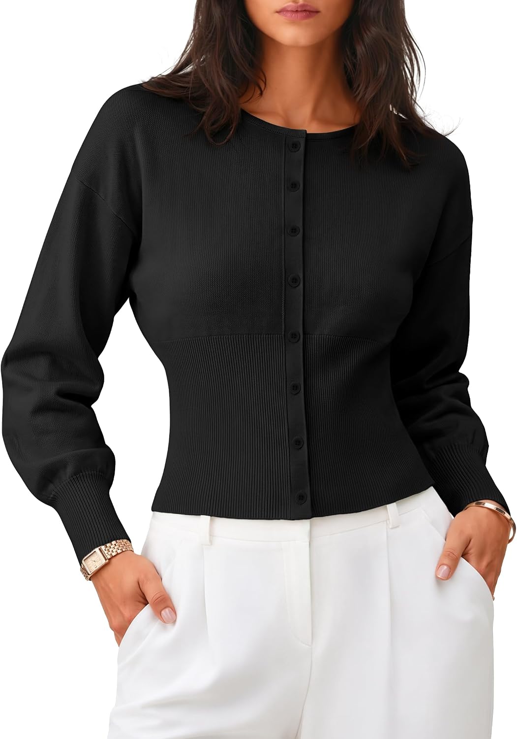 ZESICA Womens Long Sleeve Fitted Waist Knit Cardigan Sweaters