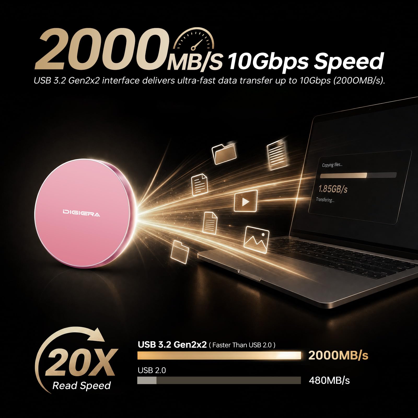 未開封DGLPS2000MT02PK ピンク 外付けSSD Amazon | DIGIERA 磁気ポータブル SSD 外付け SSD Type-C USB 3.2 Gen