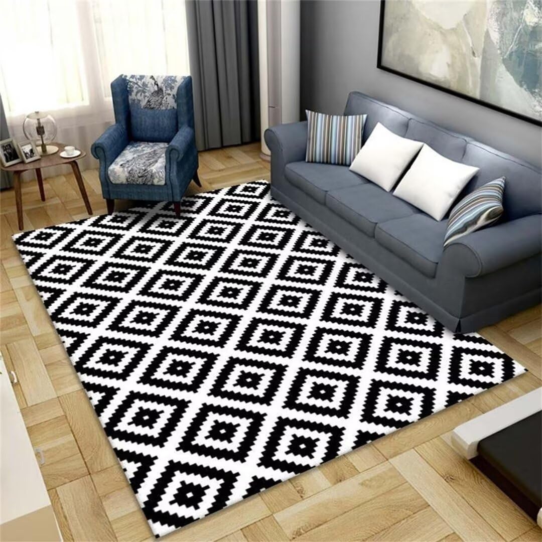 Tapis noir et blanc 160x230cm insonorisé pour salon et chambre ado