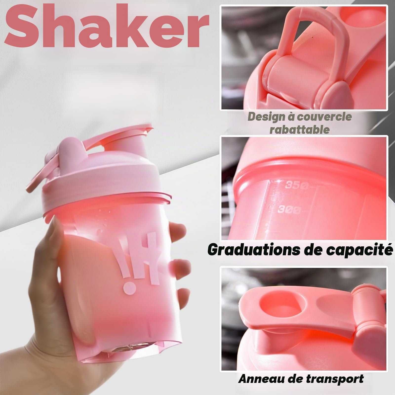 Tokaneit 2 Pièces Bouteille Shaker Protéines Étanche, Shaker Proteine Sans Bpa, Avec Boule en Spirale, 2 Brosse en Mousse, Portable, Facile à Nettoyer, pour Compléments Sportifs, 350ml