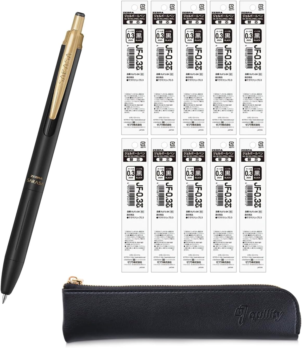 ZEBRA SARASA GRAND Gel Ballpoint Pen 0.3mm Matt Black + 10 Refills, original Black slim pen case