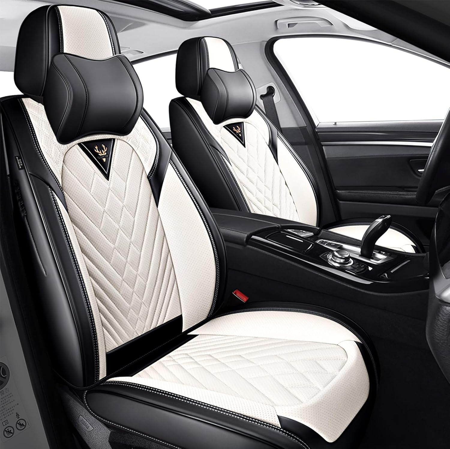 Car Seat Covers Fit for Jeep Wrangler 2000-2026,Waterproof Premium Leather Seat Covers Breathable Seat Protector Coverage Automotive Seats Cushions (Front with Headrest,Black-White)