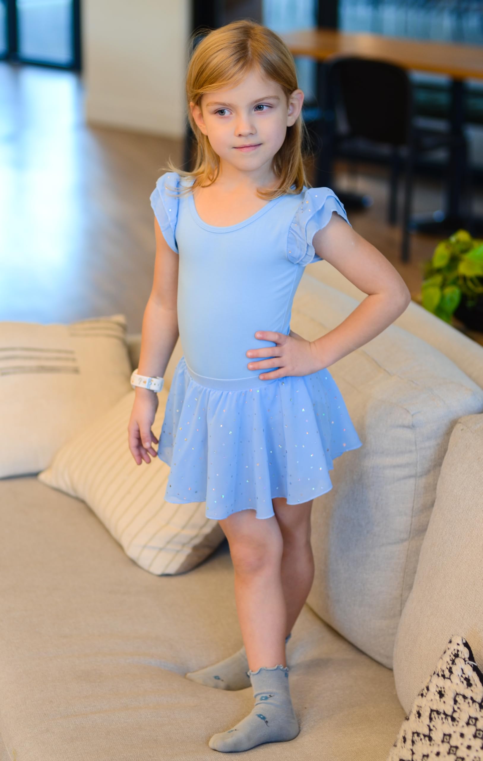 Arshiner Ragazze Balletto Abbigliamento 2-9 Anni Manica Corta Vestito Balletto Body Danza Cotone Senza Schienale Bambini Glitter Tuta Due Pezzi Body Danza con Gonna Tutu