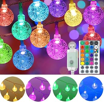 Mocalido 50ft Color Changing Globe String Lights Indoor, Hanging Colored Lights for Bedroom 75 LED USB Powered with Remote, Classroom Fairy Lights, Camping Tent Decor