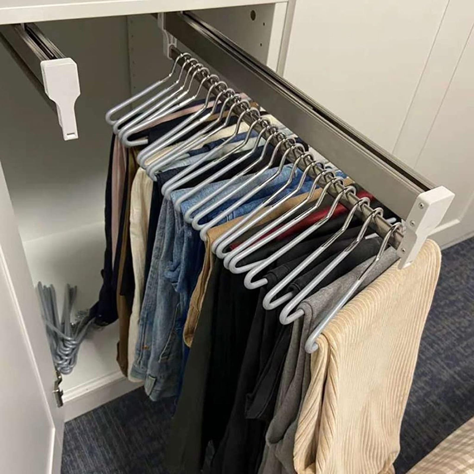 GLETSF Extendable Pull Out Closet Rod - Heavy Duty Sliding Clothes Rail with Dual Tracks for Wardrobe Organization,One Color-600MM/23.6INCH