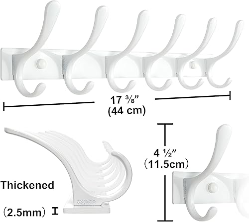 Miniatura 6 de SKOLOO Perchero resistente para montar en la pared, 6 ganchos, acero inoxidable, ganchos resistentes para colgar ropa, chaqueta, sombrero, blanco