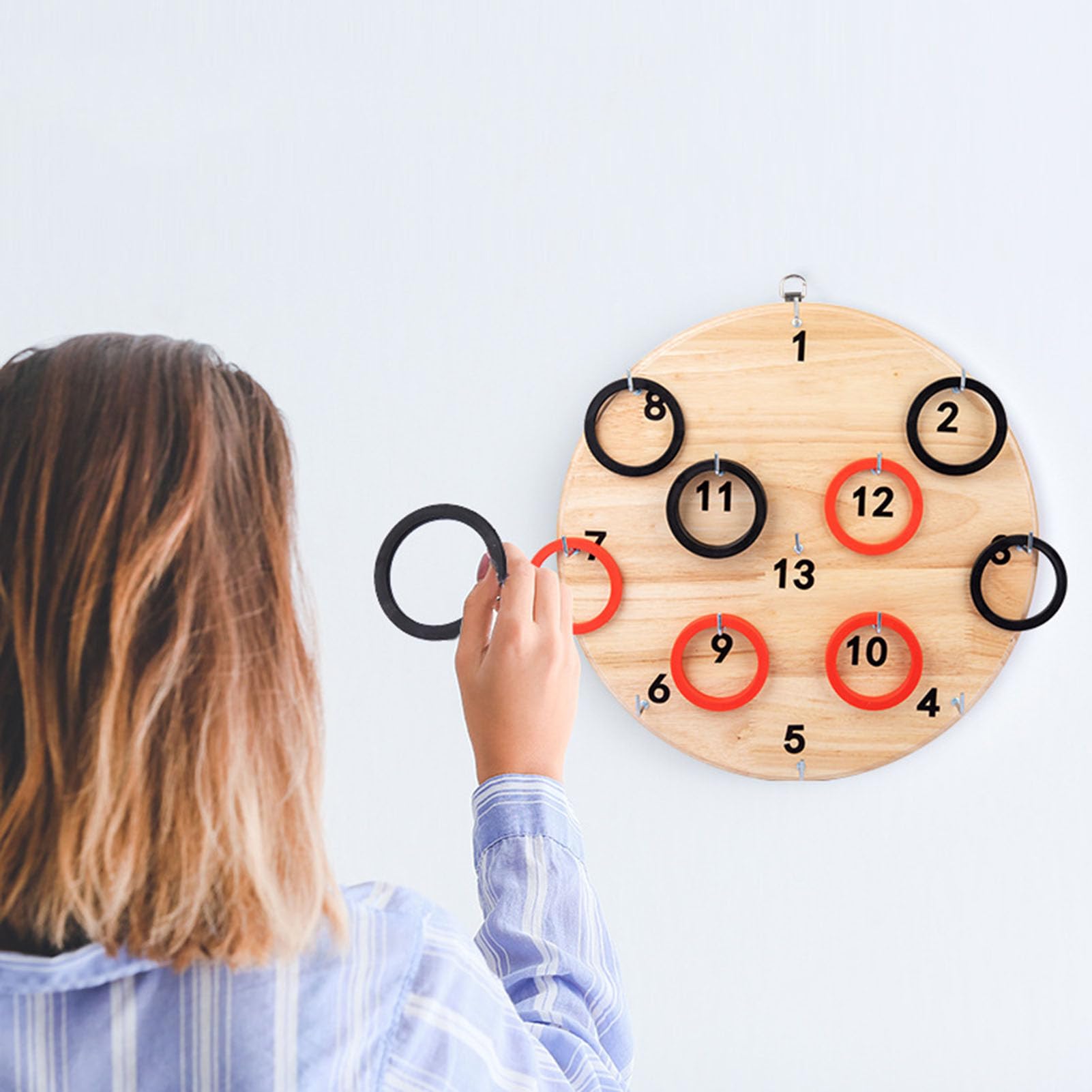 Gioco da Parete con Anelli in Legno, Gioco di Lancio numerato, Gioco interattivo di Lancio Anelli per la Famiglia,Small