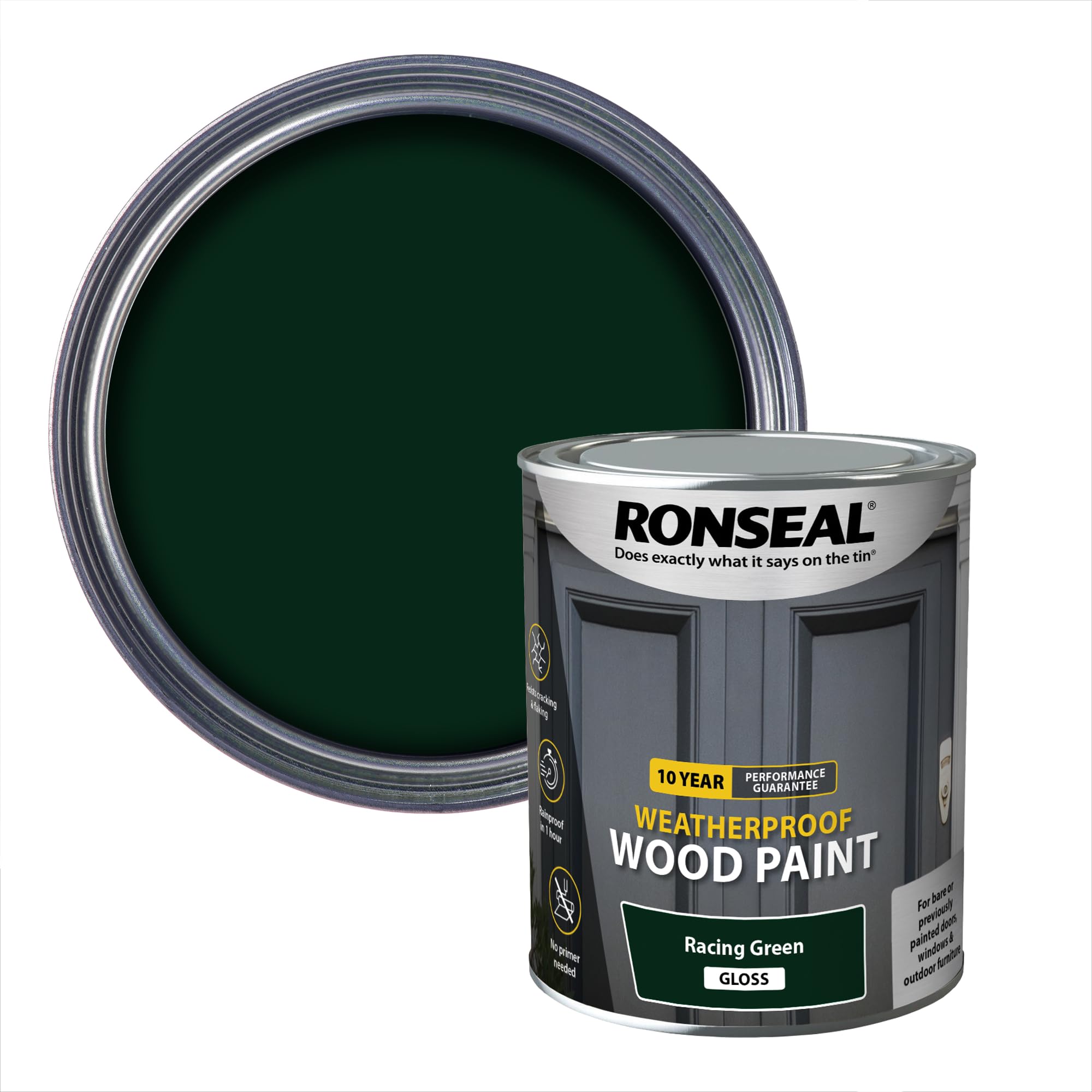 Ronseal 38778 10 Year Weatherproof Wood Paint Racing Green Gloss 750ml