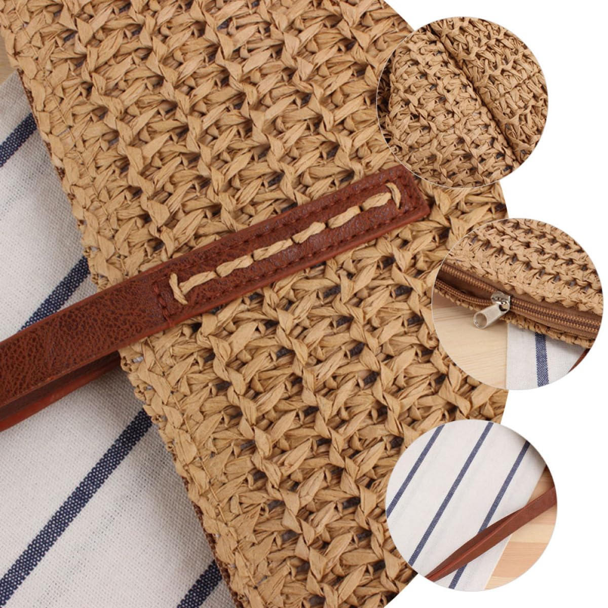 Hohopeti Borsa Tote Estiva Intrecciata in Paglia per Donna Borsa da Spiaggia Capiente e Leggera Casual per Vacanze Escursioni e Uso Quotidiano