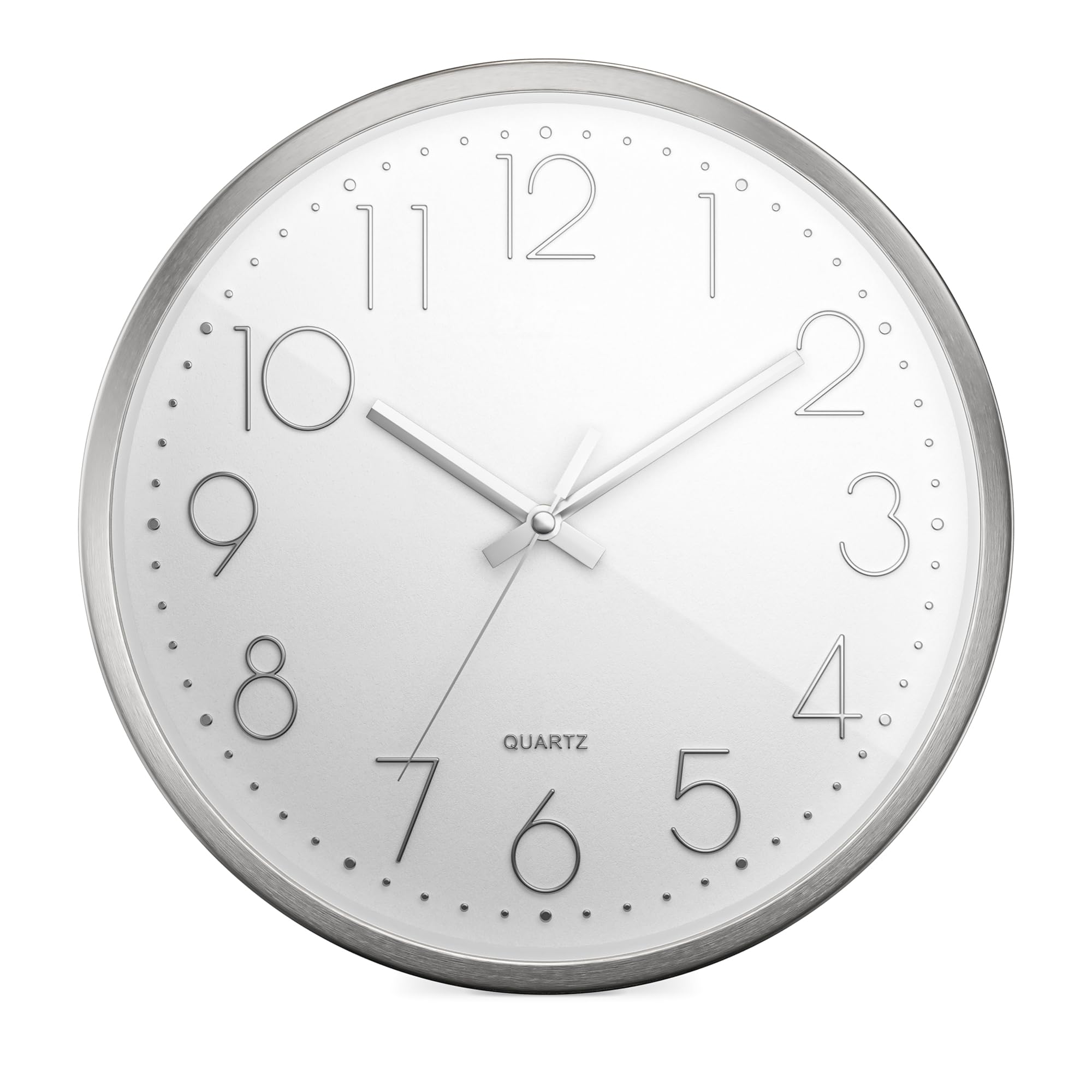 Orologio Da Parete Mebus Silenzioso 30 Cm, Telaio In Alluminio, Numeri 3D, Lancette Metalliche, Argento/bianco - 4