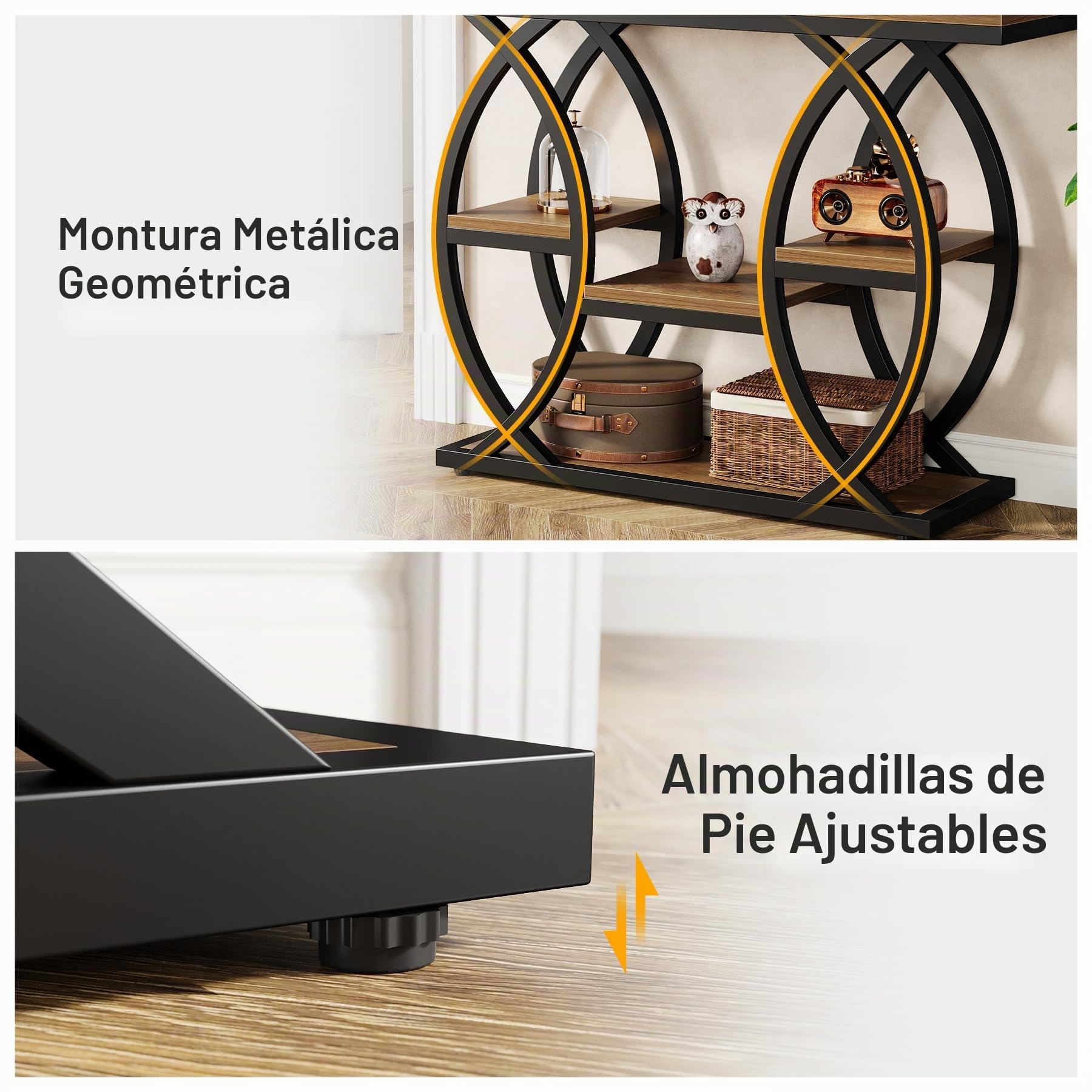 Tribesigns - Mesa de consola de 99,9 cm, mesa de sofá industrial de 4 niveles para entrada con estantes de almacenamiento, mesas estrechas de acento de madera con marco de metal para espacios pequeños