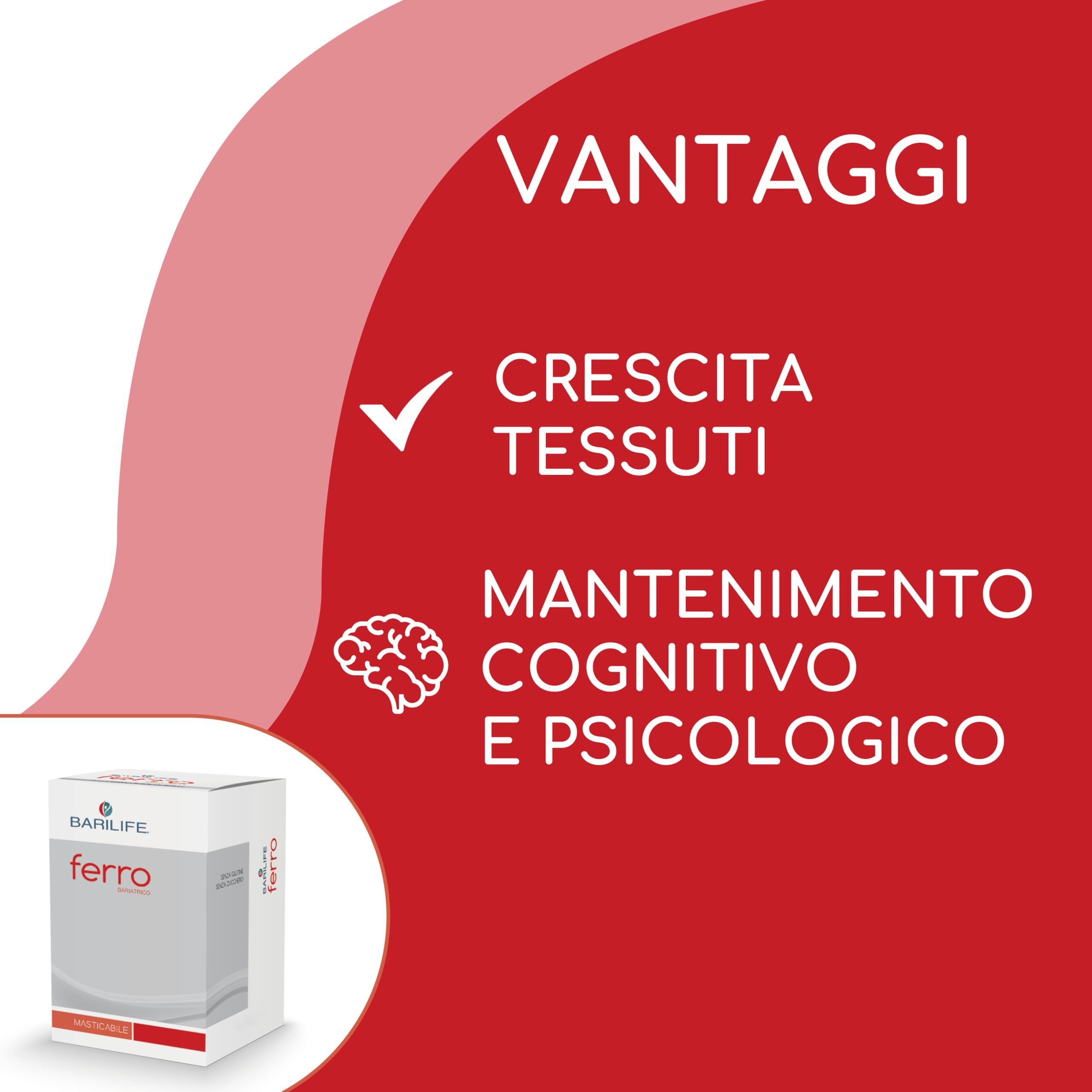 Barilife - Ferro - Integratore di Ferro Microincapsulato con Acido Folico, Vitamina C e Rame - Compresse al Gusto Fragola-Lampone, Senza Glutine e Zuccheri