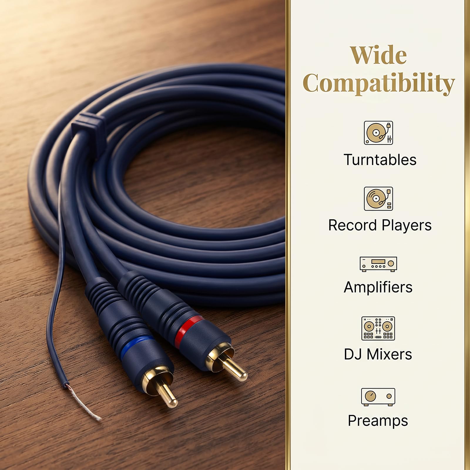 Ullnosoo 10ft Turntable Cable, Gold Plated 2RCA Male to 2RCA Male