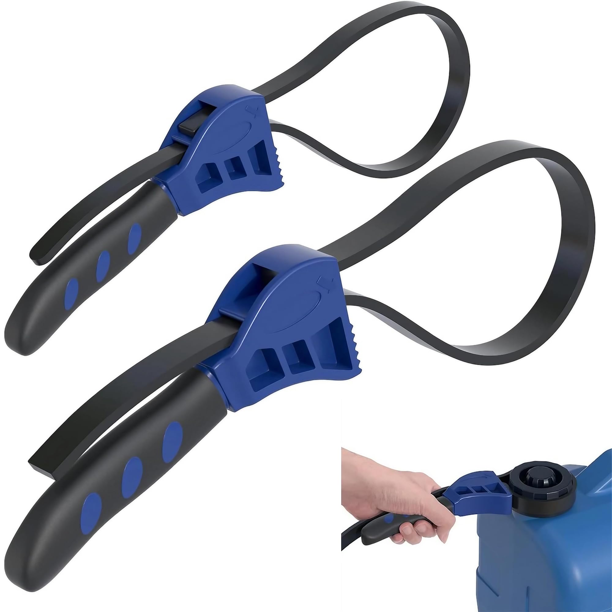 Photo 1 of 2-Pack Adjustable Rubber Strap Wrench Set – 25.20" & 20.48" Heavy-Duty Strap Wrench for Oil Filter, Jar Opener, Water Filter, Plumbing, Sink, Faucet – Non-Slip Multipurpose Wrench Tool (Blue)
