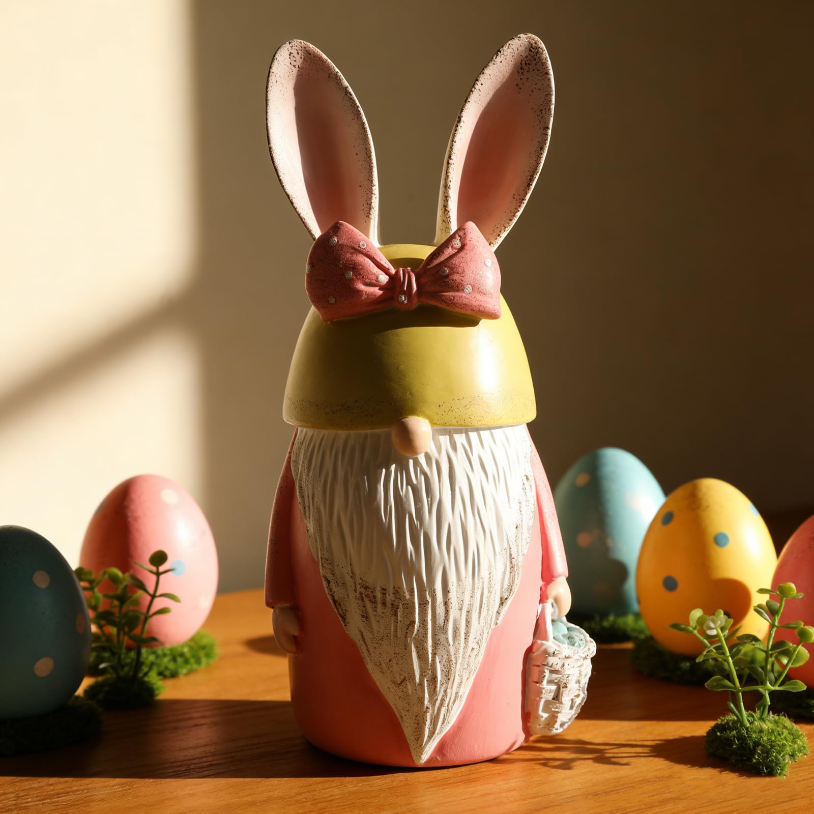 TOYANDONA Decoración de Pascua Figura de Conejo de Resina Rosa, Estatua Pequeña para Cocina y Oficina, Decoración Rústica de Primavera, Relleno para Cestas de Pascua, Adorno de Mesa Ligero