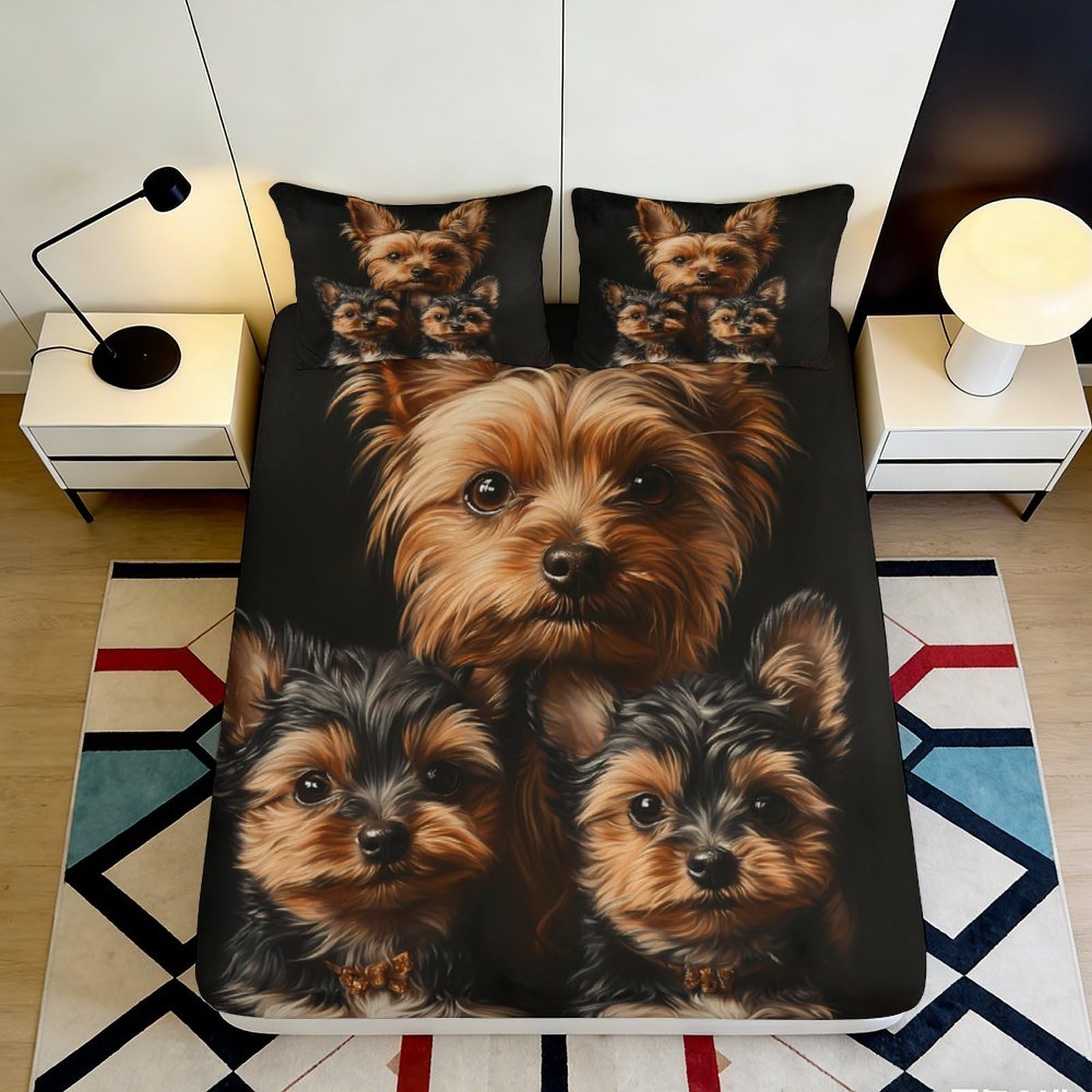 3D Printed Black Cat Fitted Sheet Microfiber Soft Floral Cartoon Mattress Cover for Bedroom Guest Room Decor 90x200x25cm