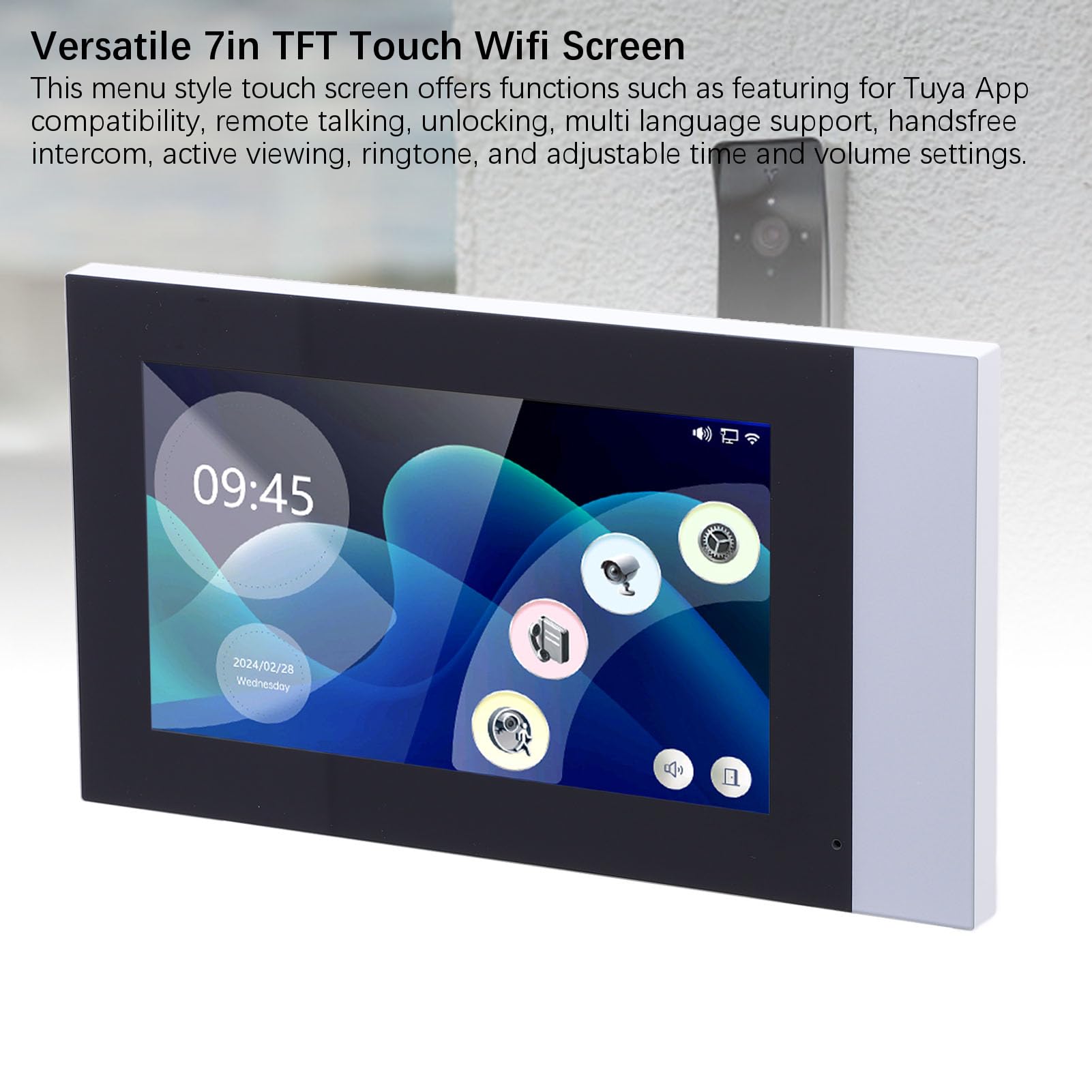 Pongnas Videocitofono Wireless, Touch Screen 2 MP 7 Pollici, Visione Notturna Bidirezionale, Protezione IP65, Adatto per Appartamenti e Ville, Compatibile con L'app (Spina europea)