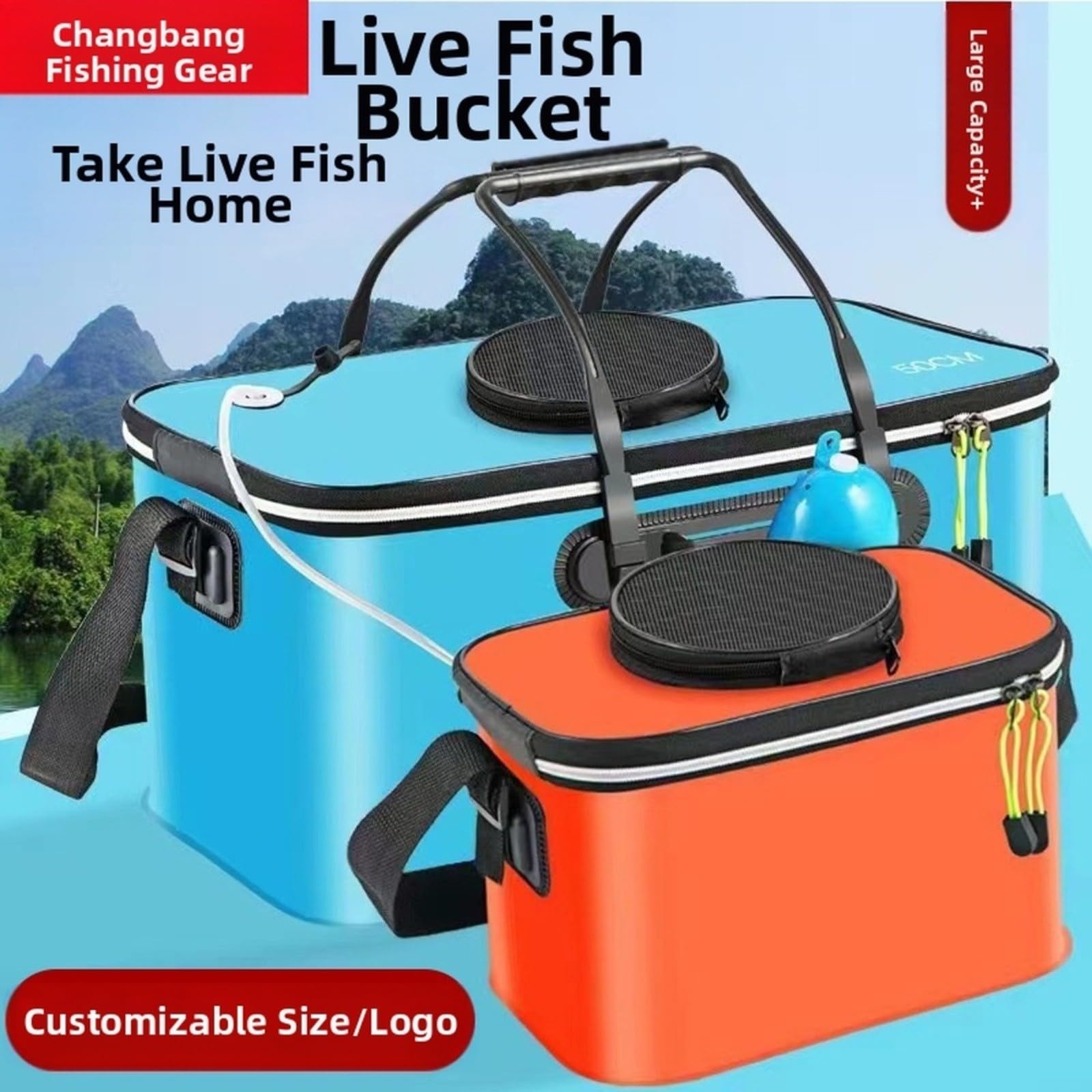 Cubo de pesca plegable EVA portátil para livewell con correas de hombro para pescadores al aire libre almacenamiento de peces vivos negro 35 x 24 x 22 cm (gris)