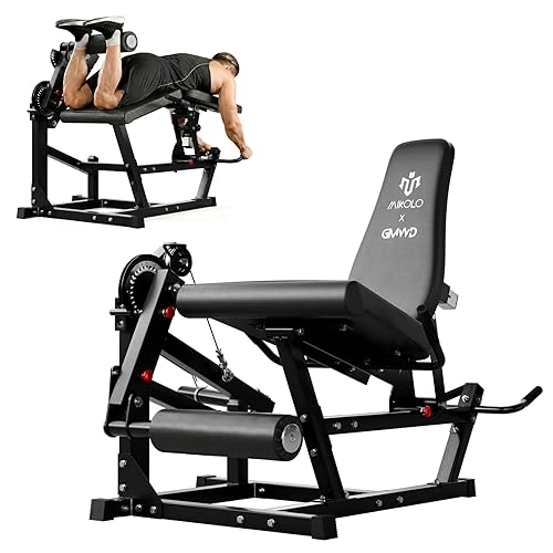 Mikolo Leg Extension and Curl Machine, Adjustable Leg Curl Machine, Seated Leg Extension and Lying Curl Machine for Home Gym, Leg Workout Equipment with Cable System