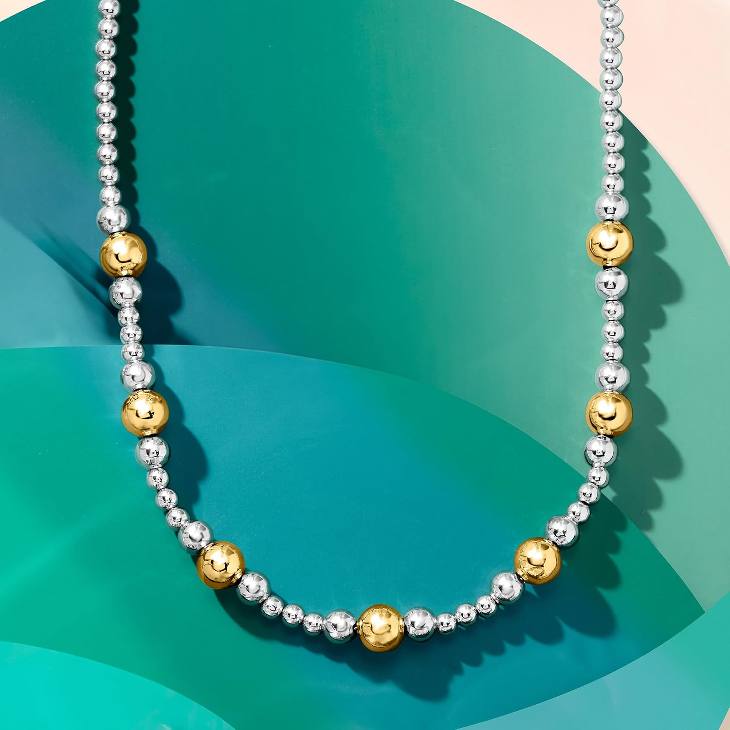Ross-Simons Italian 4-8mm Sterling Silver and 18kt Gold Over Sterling Graduated Bead Necklace