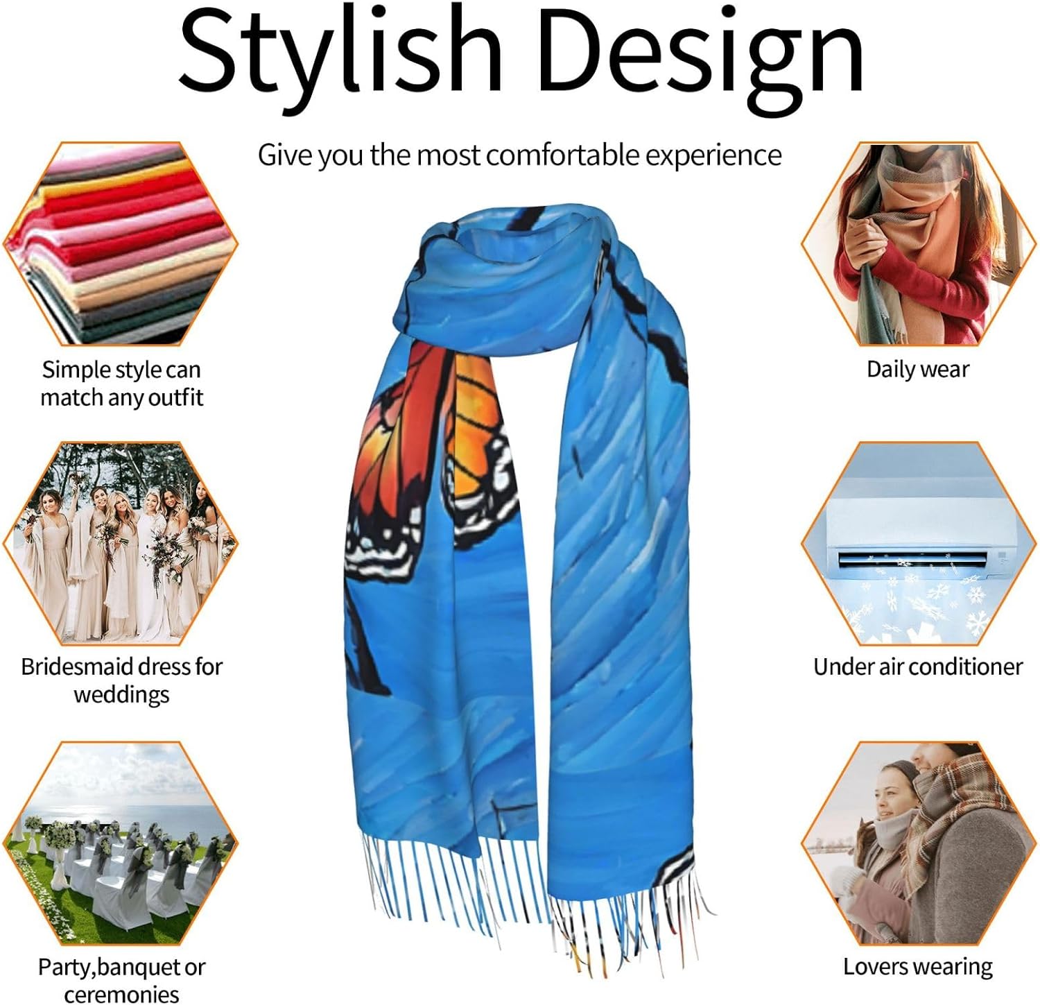(Art Blue Dragonfly) Women's Soft Warm Scarf Large Plush Shawl Wrap with Fringe Fashion Winter Scarves for Cold Weather