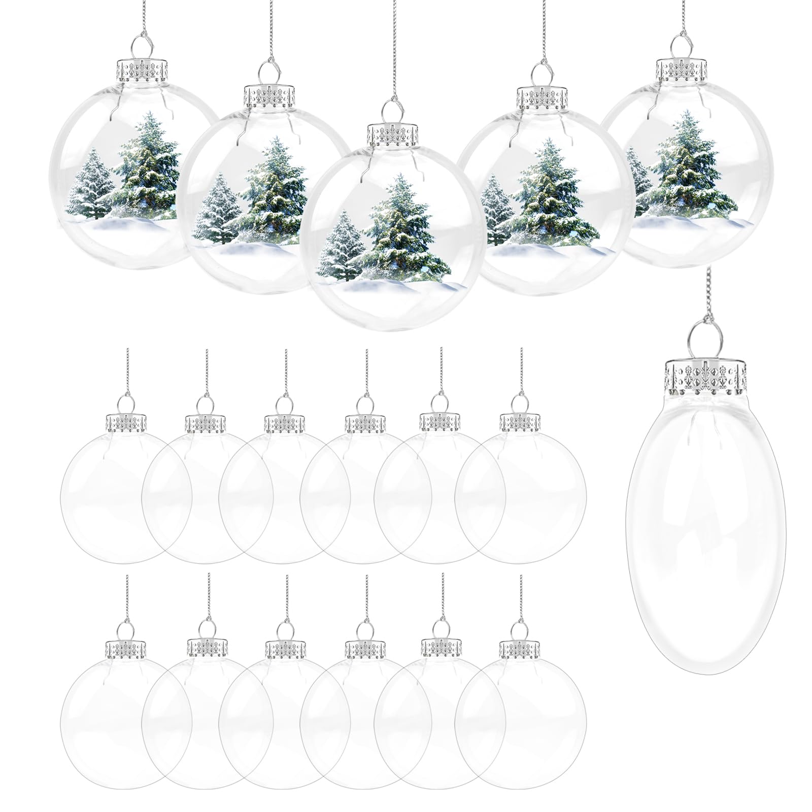 12PCS Clear Plasitc Discs Ornaments,3.9 Inch Clear Flat Fillable Hanging Ornament Ball Transparent Fillable Ornaments Balls for DIY Craft Projects Wedding Christmas Tree Home Decor