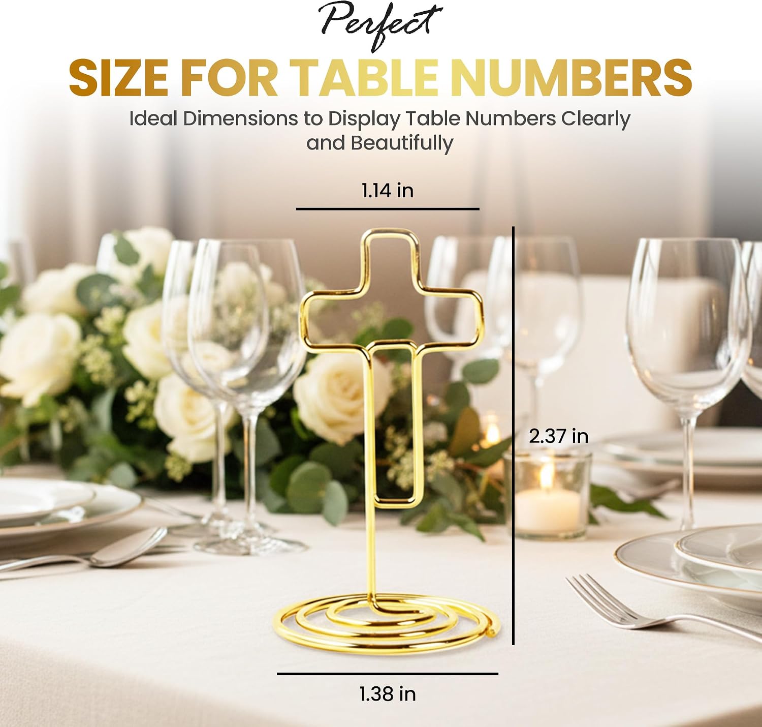 10 Pack Gold Cross Table Number Holders 1-10 | Fits 4x6 & 5x7 Cards | Elegant Metal Stand for First Communion, Baptism, Confirmation & Religious Celebrations image 4