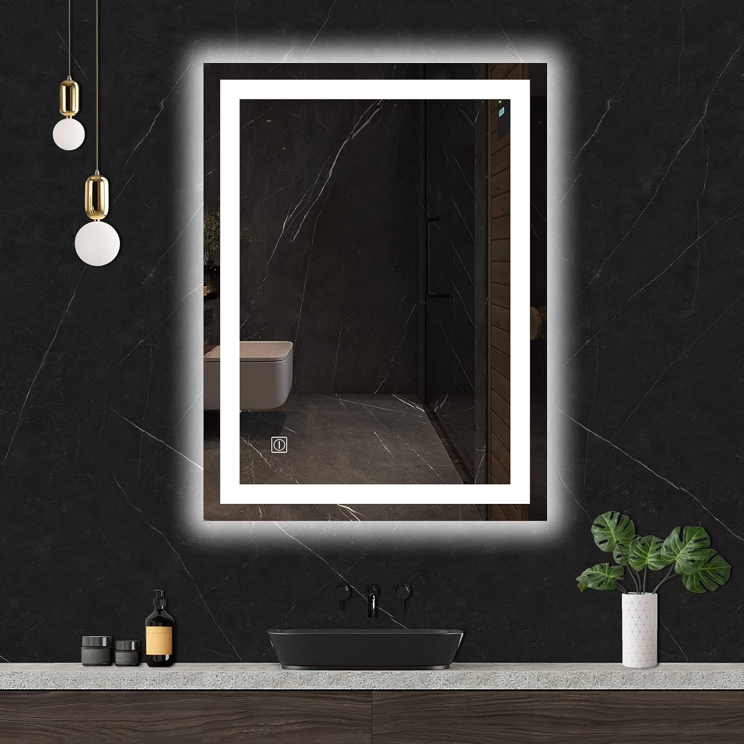 Dutsekk 28x20 Inch Bathroom Mirror with Lights, LED Mirror for Bathroom Dimmable IP44 Waterproof, Lighted Bathroom Mirror Wall Mounted, 3 Color Temperature for Makeup, Touch Switch Control