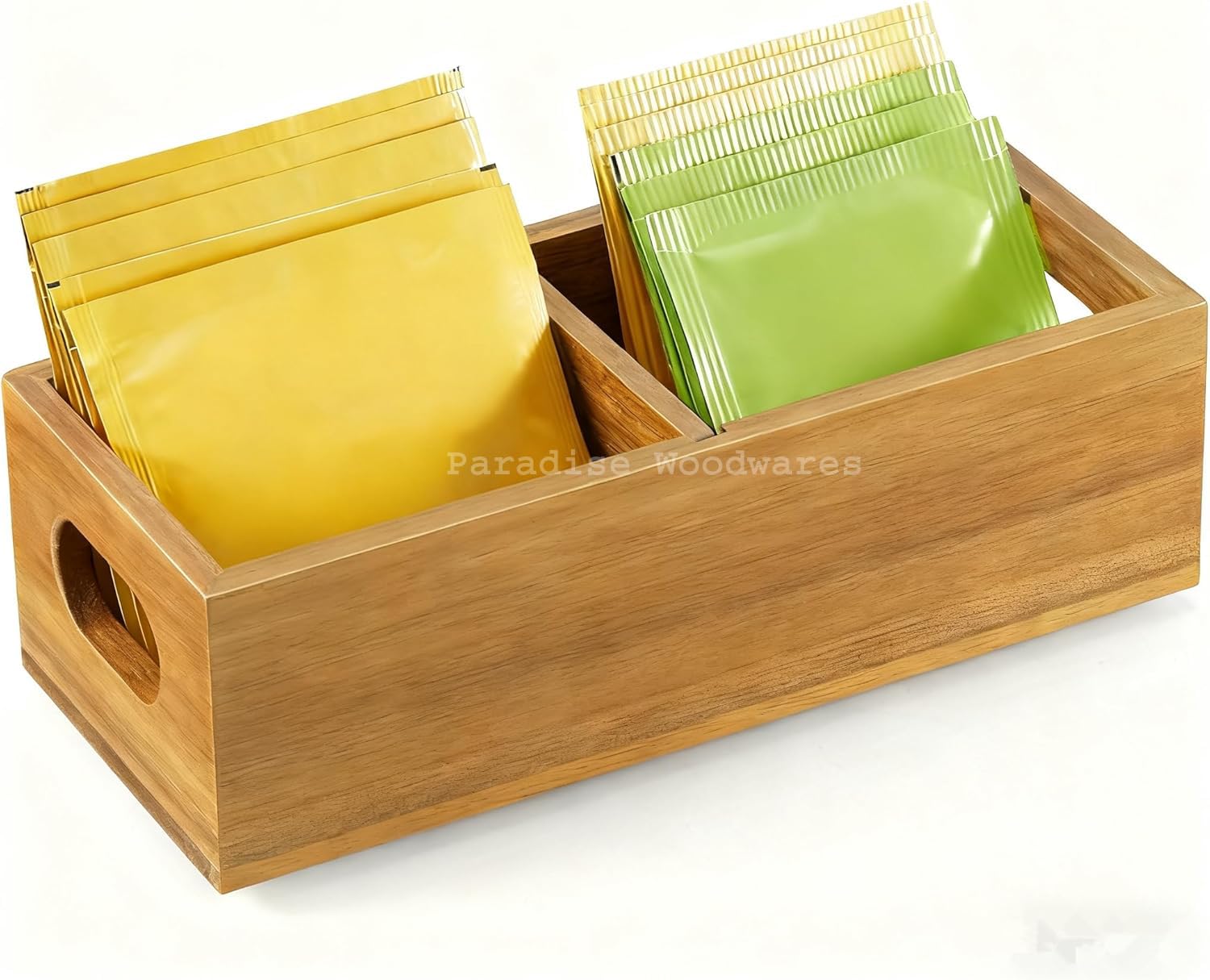 Tea Bag Organizer, Wooden Holder, Storage Containers with Multiple Slots, Sugar Packet Holder, Caddy Box for Countertop Coffee Accessories. (WTB-2C)-image-35