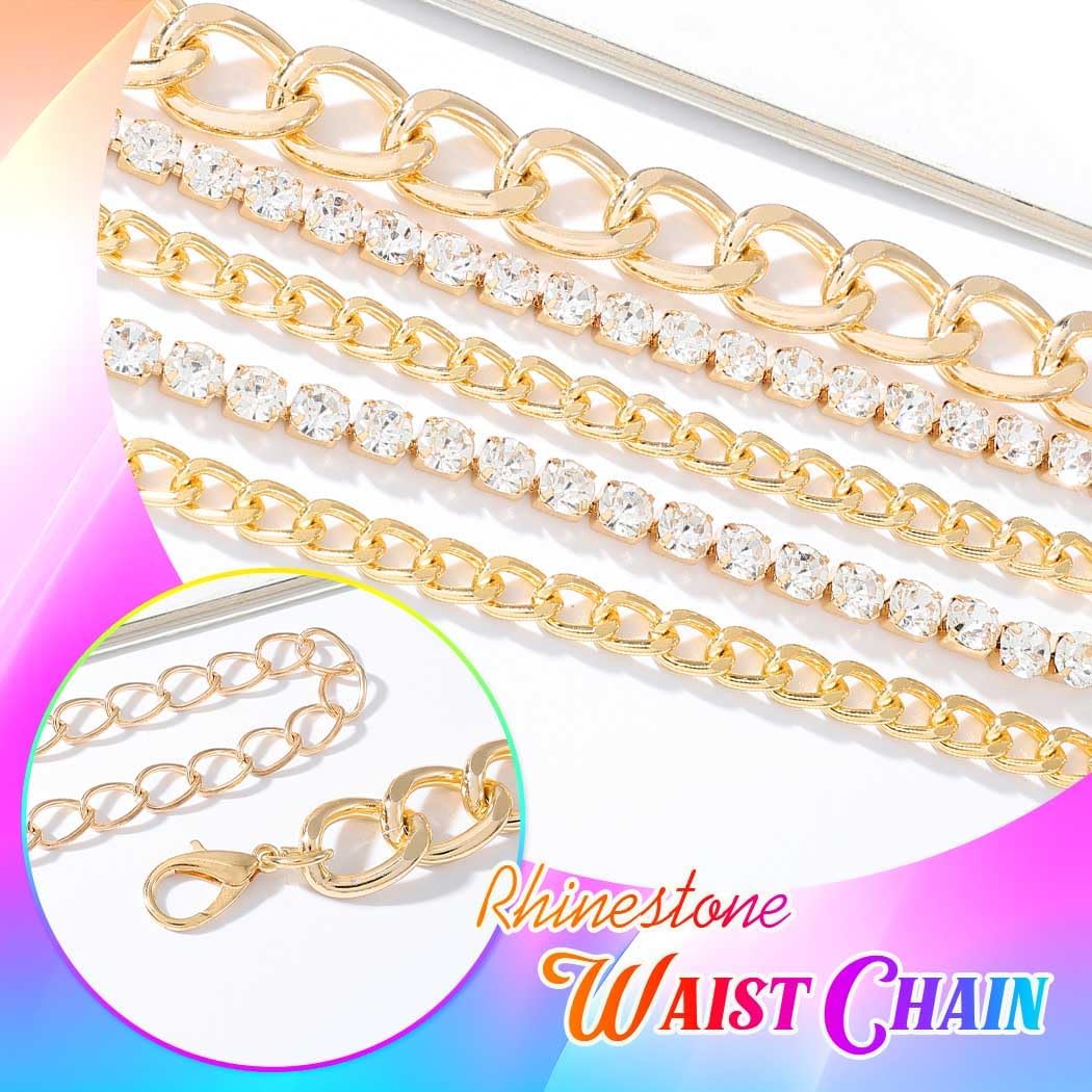 Rhinestone Chain Belt Gold Sparkly Waist Chains Fashion Body Chain Jewelry for Women | Sparkly Diamongd Layered Belly Belts Chain Rave Punk Body Accessories