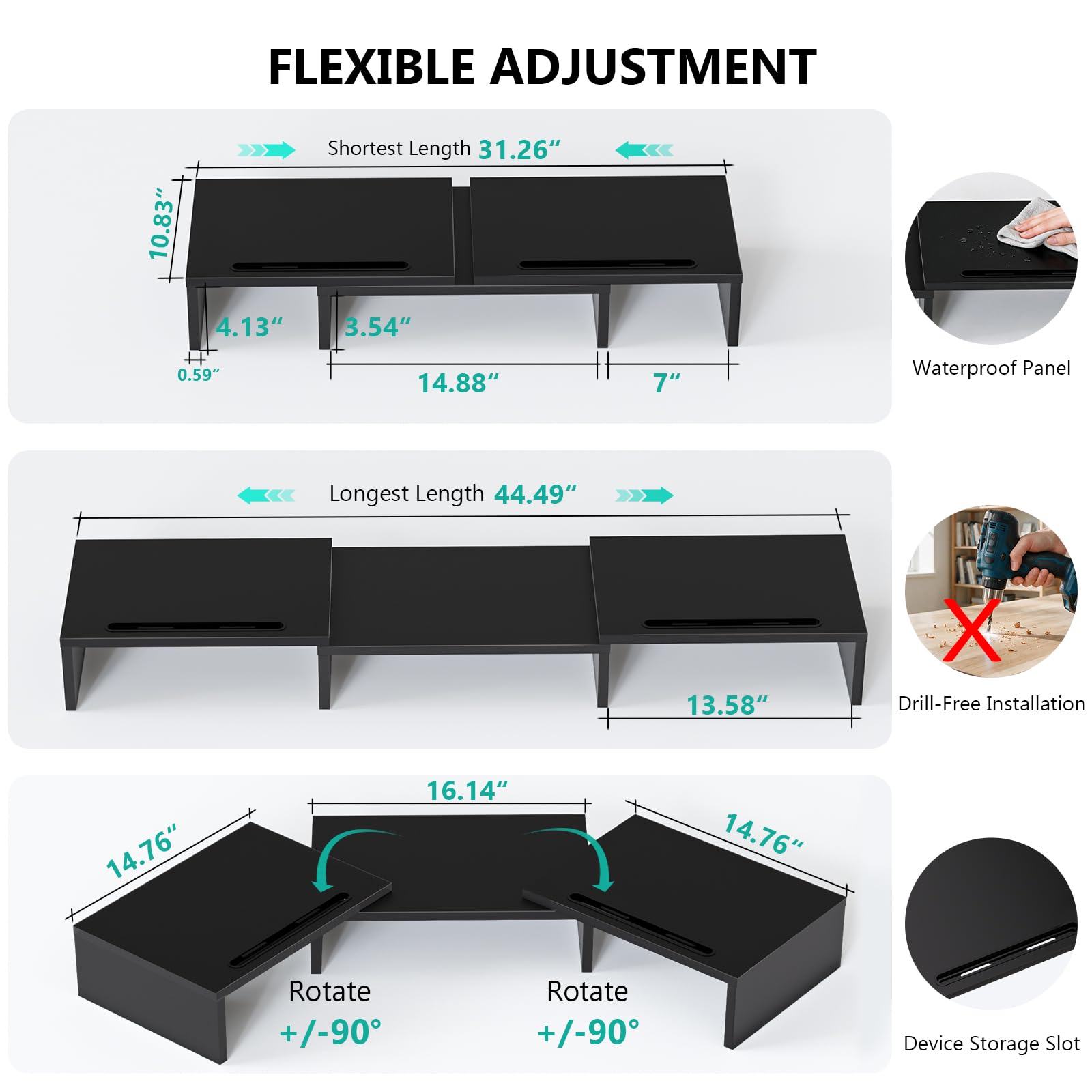 WALI Extra Long Wooden Dual Monitor Stand Riser with 2 Slots, up to 22lbs view 9
