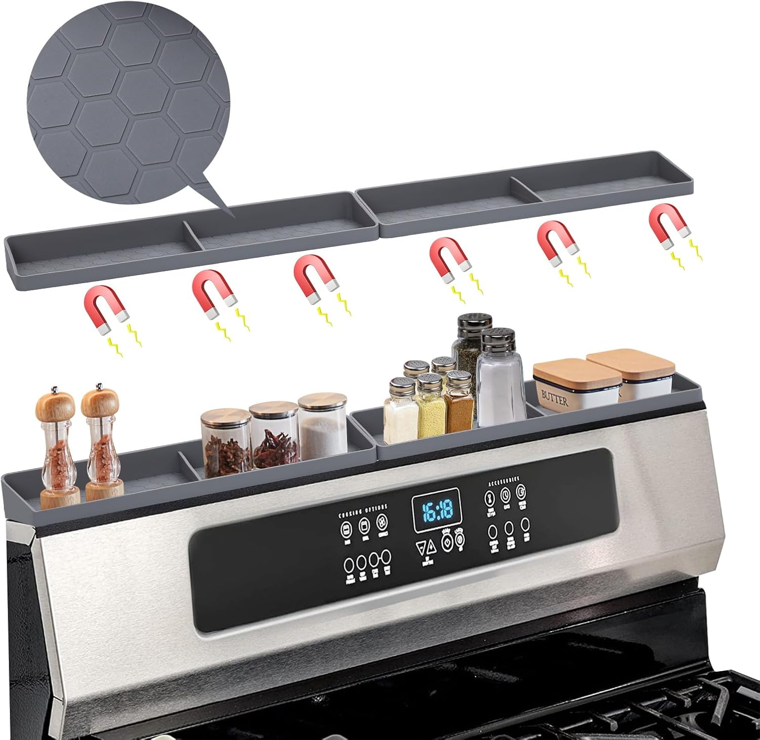 30" Stove Top Shelf Silicone Stove Top Shelf Shelf for Kitchen Stove, Spice