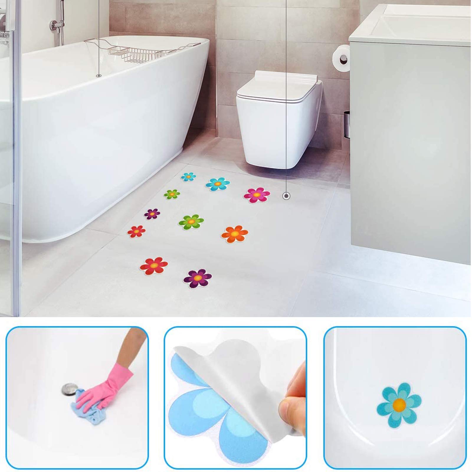 UPKOCH Anti-Rutsch Aufkleber Für Badewanne - 12 Stück Mit Blumen & Schneeflocken
